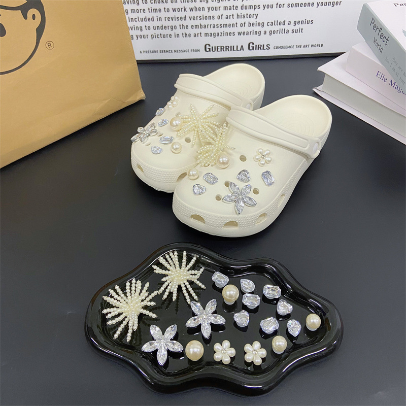 Diamond & Pearl Flower Custom Shoe Charm Set - 18 PCs Luxury