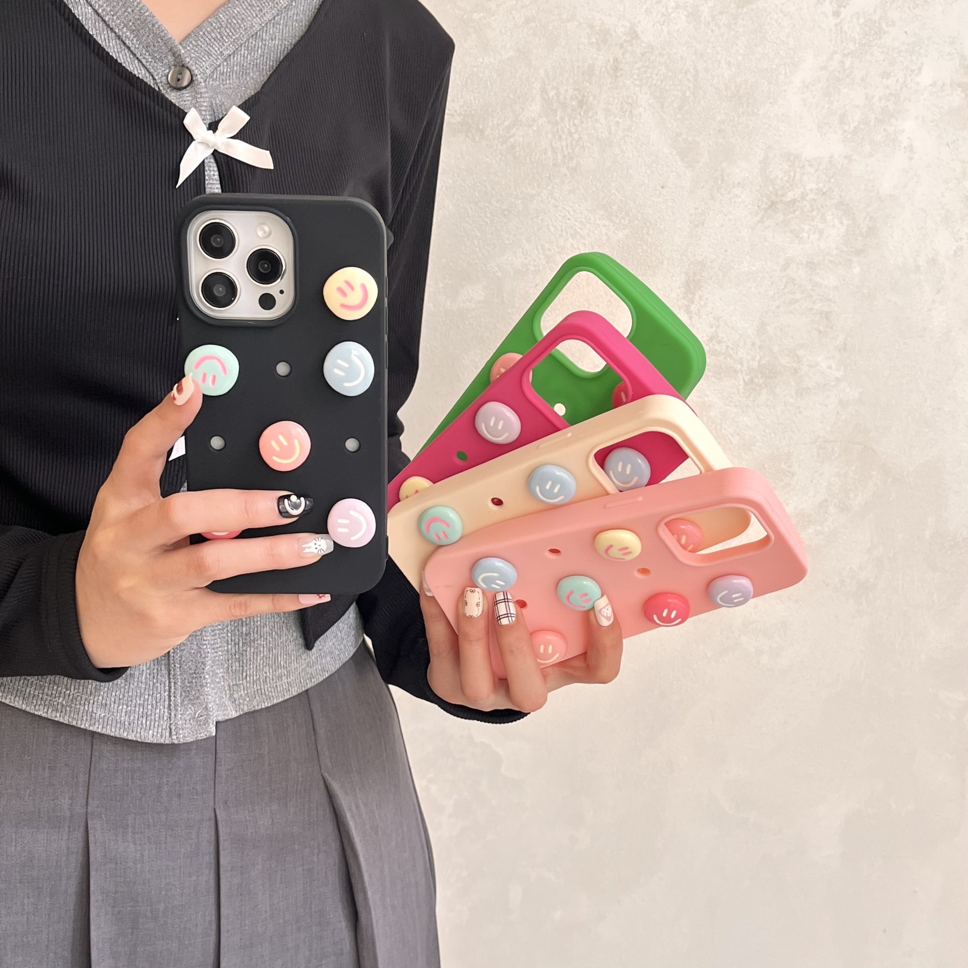 Charmed Phone Cases With Solid Color Smiley Phone Charms – Fits iPhone14/16/16 Pro Max