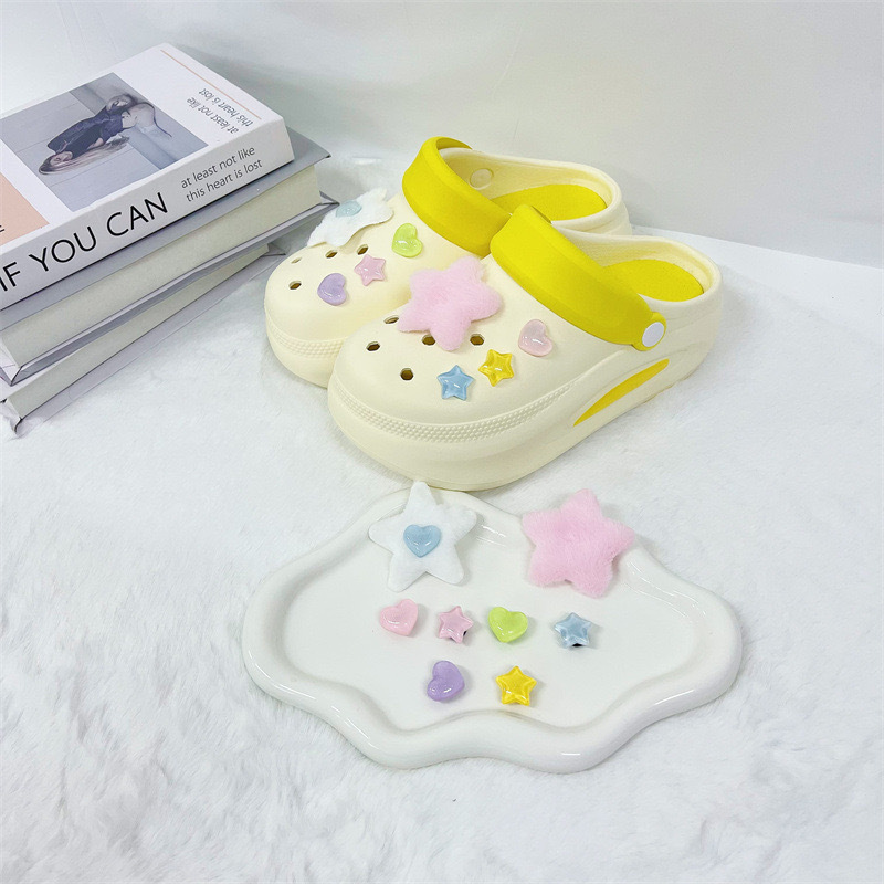 Plush Star 8-PC Custom Shoe Charm Set – Pink/White Stars & Pink/Purple/Green Hearts for Shoes