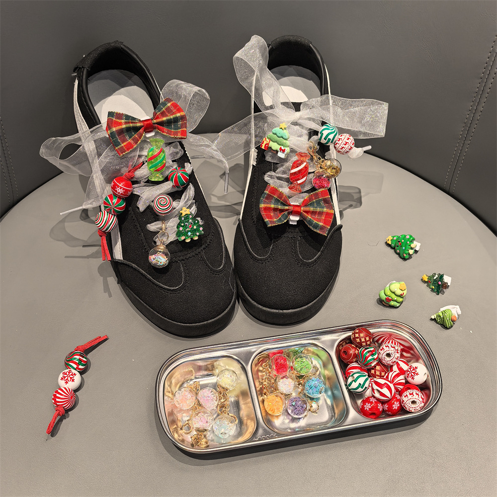 New Christmas Tree Shoelace Charms, Plaid Bow Elk Shoelace Beads, Christmas Shoelace Decorative Buckle Accessories