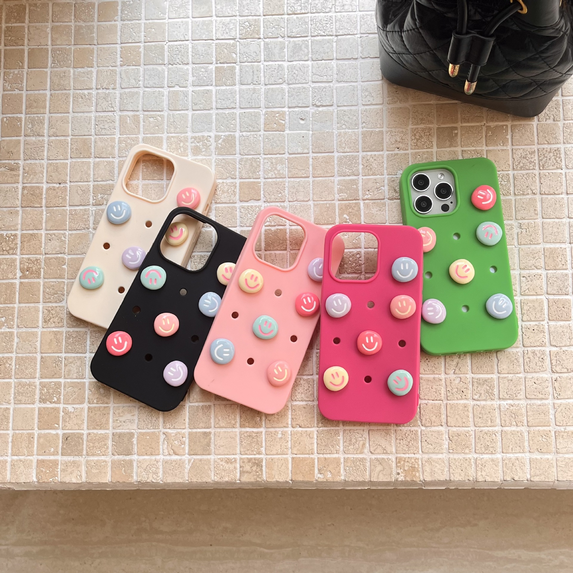 Charmed Phone Cases With Solid Color Smiley Phone Charms – Fits iPhone14/16/16 Pro Max