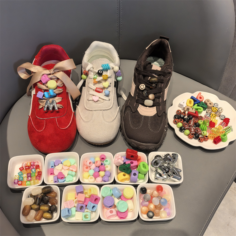 Creative DIY Shoelace Charms Beads, Smiley Love Letter Shoelace Flowers, Casual Shoelace Decorations