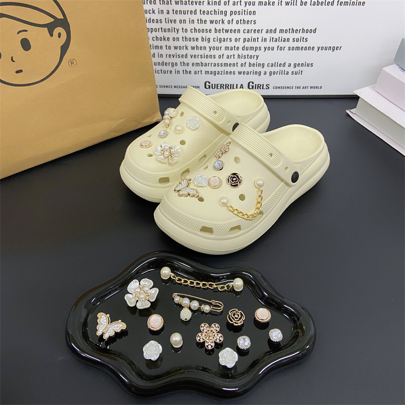 Gold Chain Safety Pin Flower Charm Set - 12 PCs | DIY Custom Shoe Charms