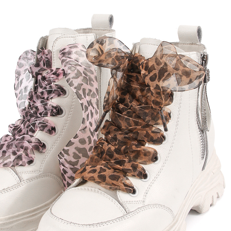 4Cm Widened Shoelaces, Leopard Pattern Silk Lace Shoelaces, Flat Wide Leopard Pattern Snow Yarn Shoelaces