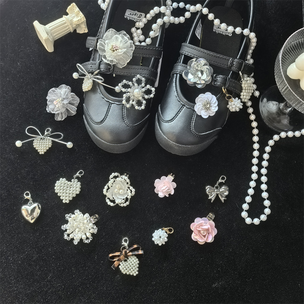 Ballet Pearl Bow Shoelace Charms, Heart Shoelace Charms Decoration, Casual Shoe Accessories