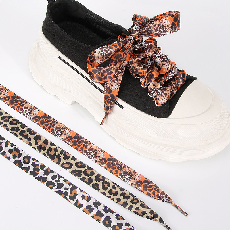 Printed Lace Shoelaces, Leopard Pattern Shoelaces, 2Cm Satin Shoelaces For White Sneakers