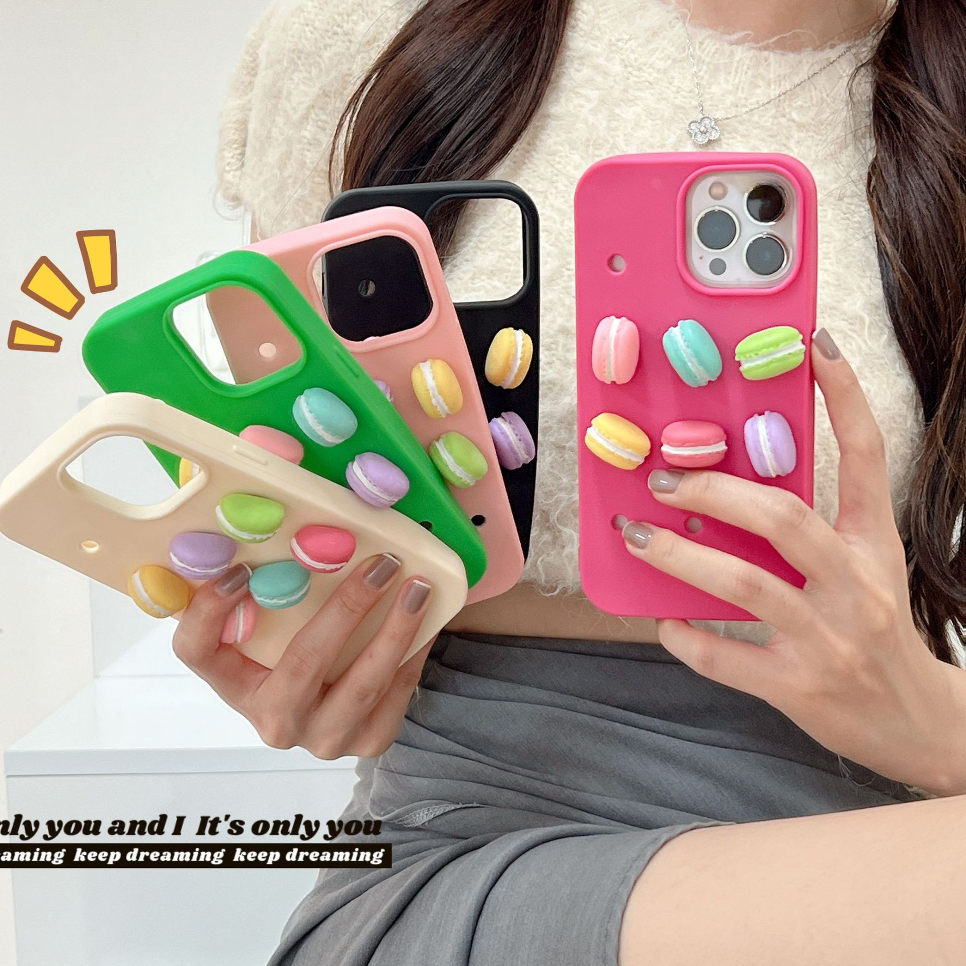 Charmed Phone Cases With 3D Jap-Kor Macaron Bread Phone Charms – Fits iPhone11/12/14 Pro Max