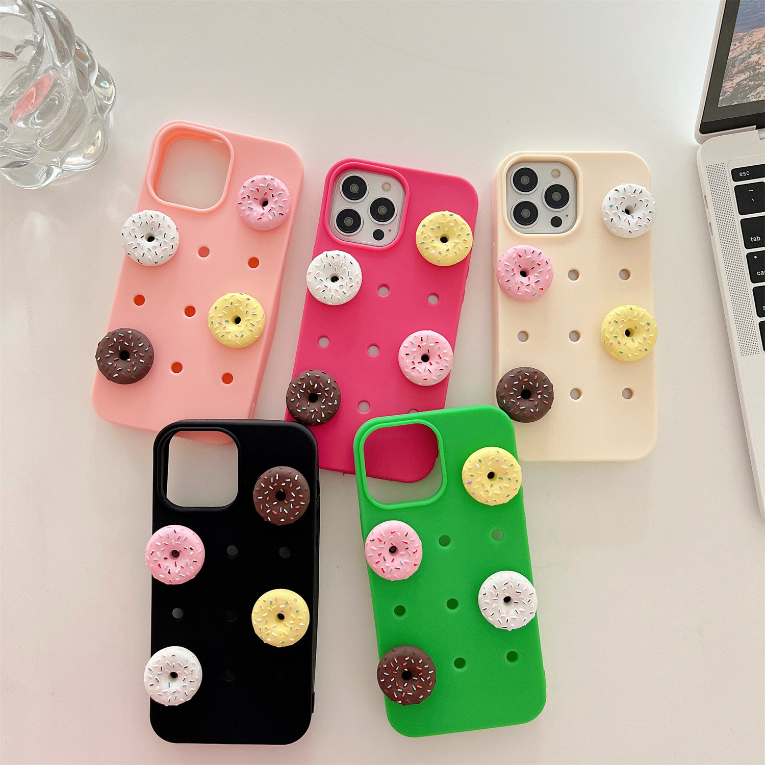 Charmed Phone Cases With 3D Creative Donut Phone Charms – Fits iPhone12/13/14 Pro Max