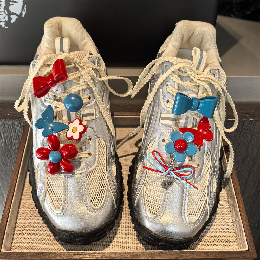 Blue Denim Flower Shoelace Charms, Bow Shoelace Accessories, Sports Shoe Decorative Buckle