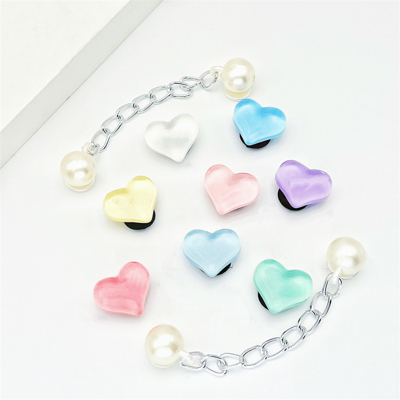 Crystal Heart 10-PC Custom Shoe Charm Set – 8 Colors + 2 Pearl Chains for All Footwear