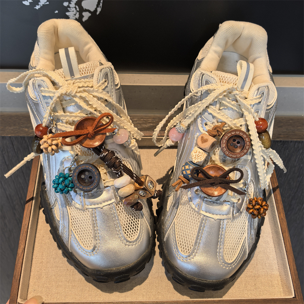 Maillard Custom Shoelace Charm – Pink Rhinestone Beaded Button Bow Large Hole Bead Shoe Flower