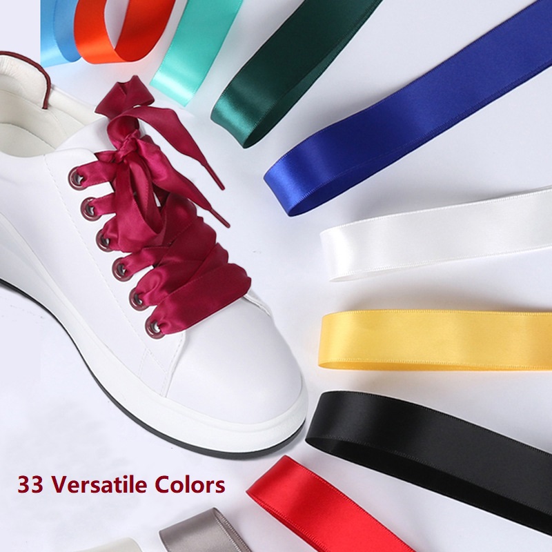Flat Satin Ribbon Shoelaces – 2cm Wide 33 Colors, Versatile Smooth Polyester Laces