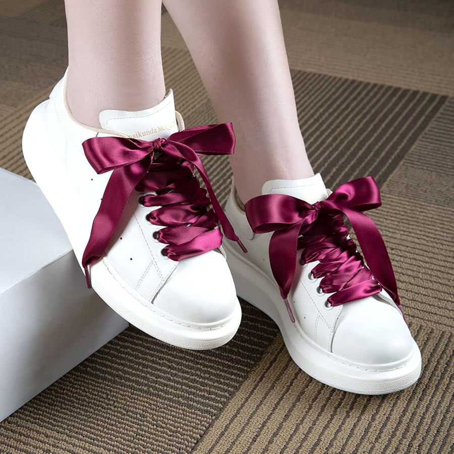 Flat Satin Ribbon Shoelaces – 2cm Wide 33 Colors, Versatile Smooth Polyester Laces