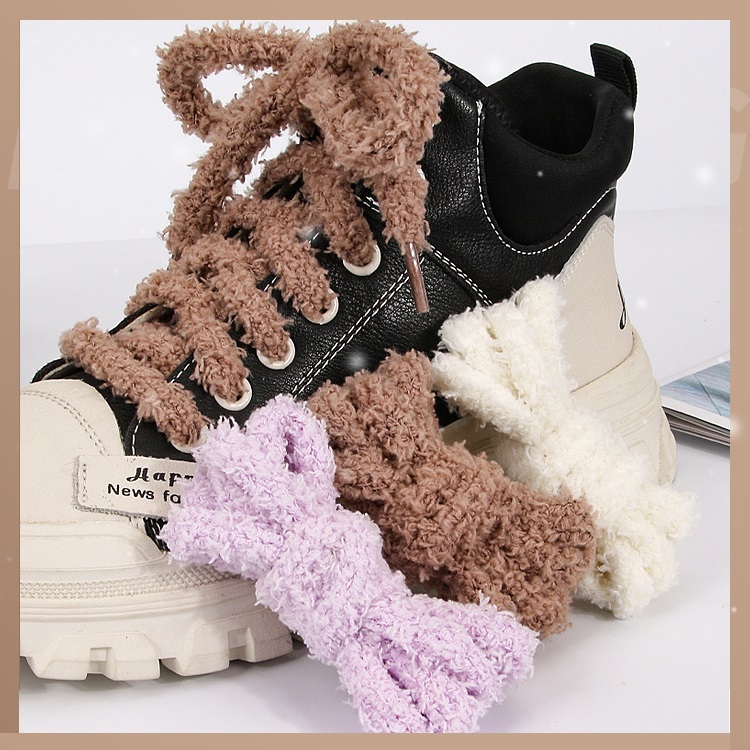 Fluffy Snow Fleece Shoelaces – Flat, Wide, Colorful, Fits AJ Sneakers