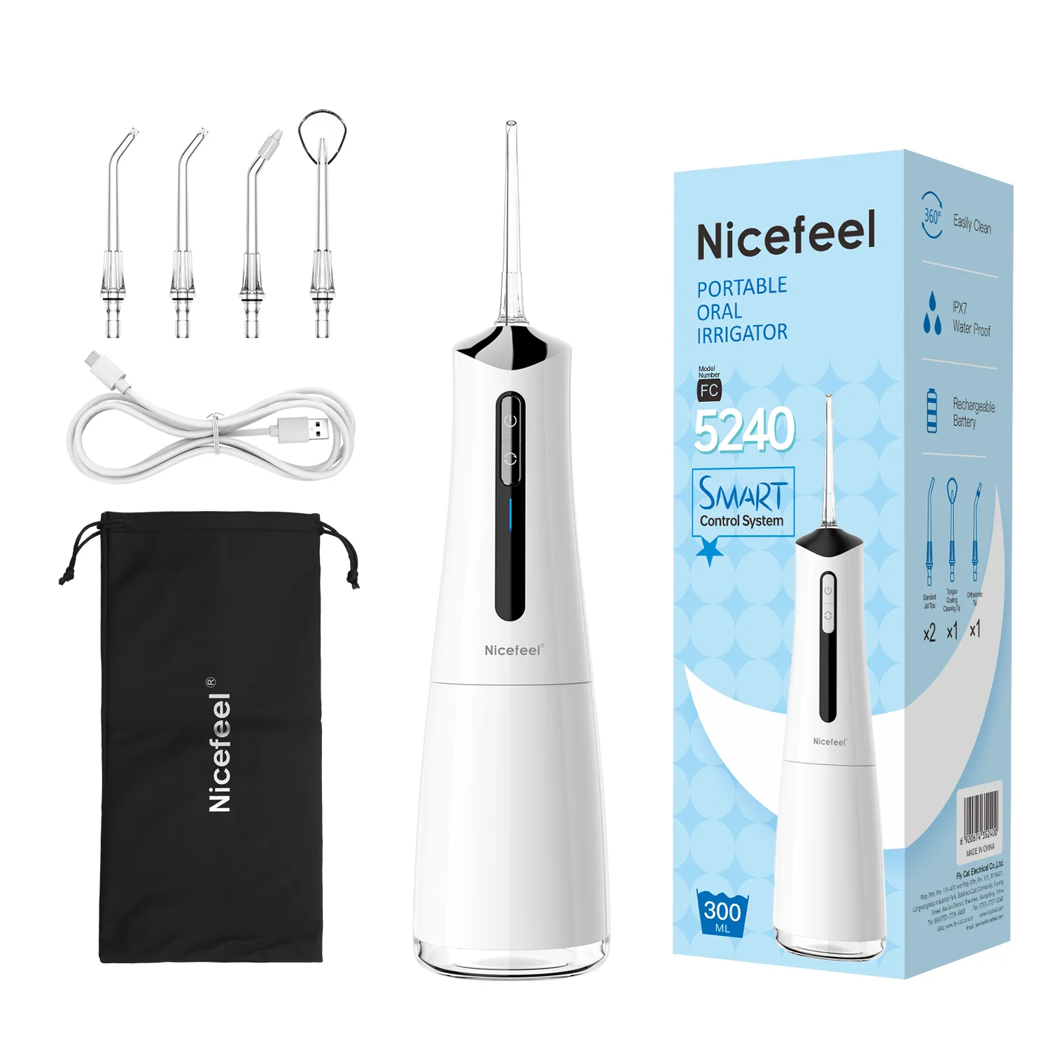 5024 Nicefeel LCD Display Water Flosser Cleaner-White