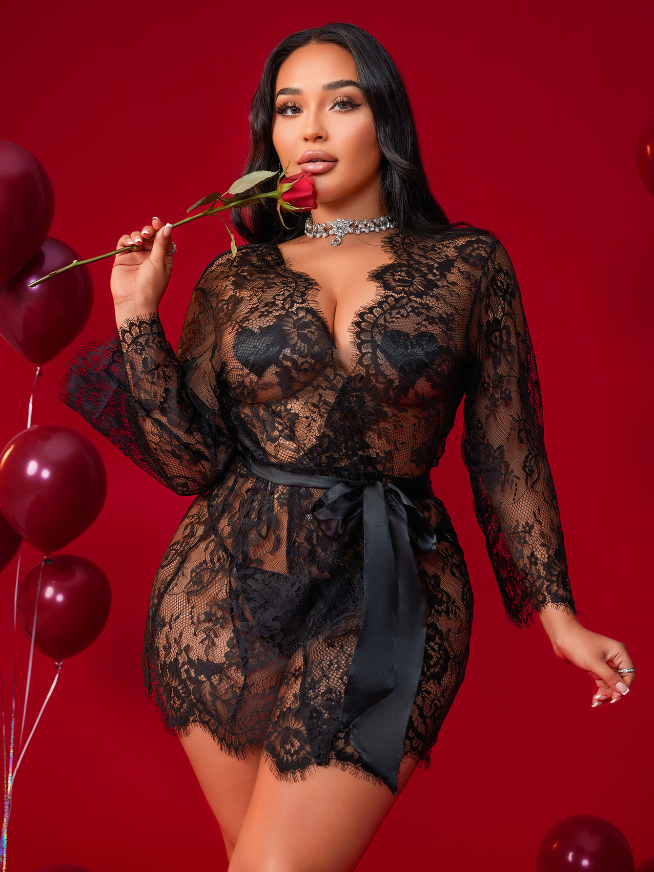 Free Tonight Women's Eyelash Lace Kimono Robe