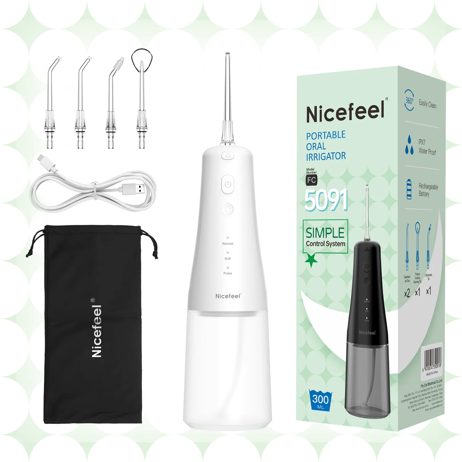 5091 Nicefeel LCD Display Water Flosser Cleaner-White