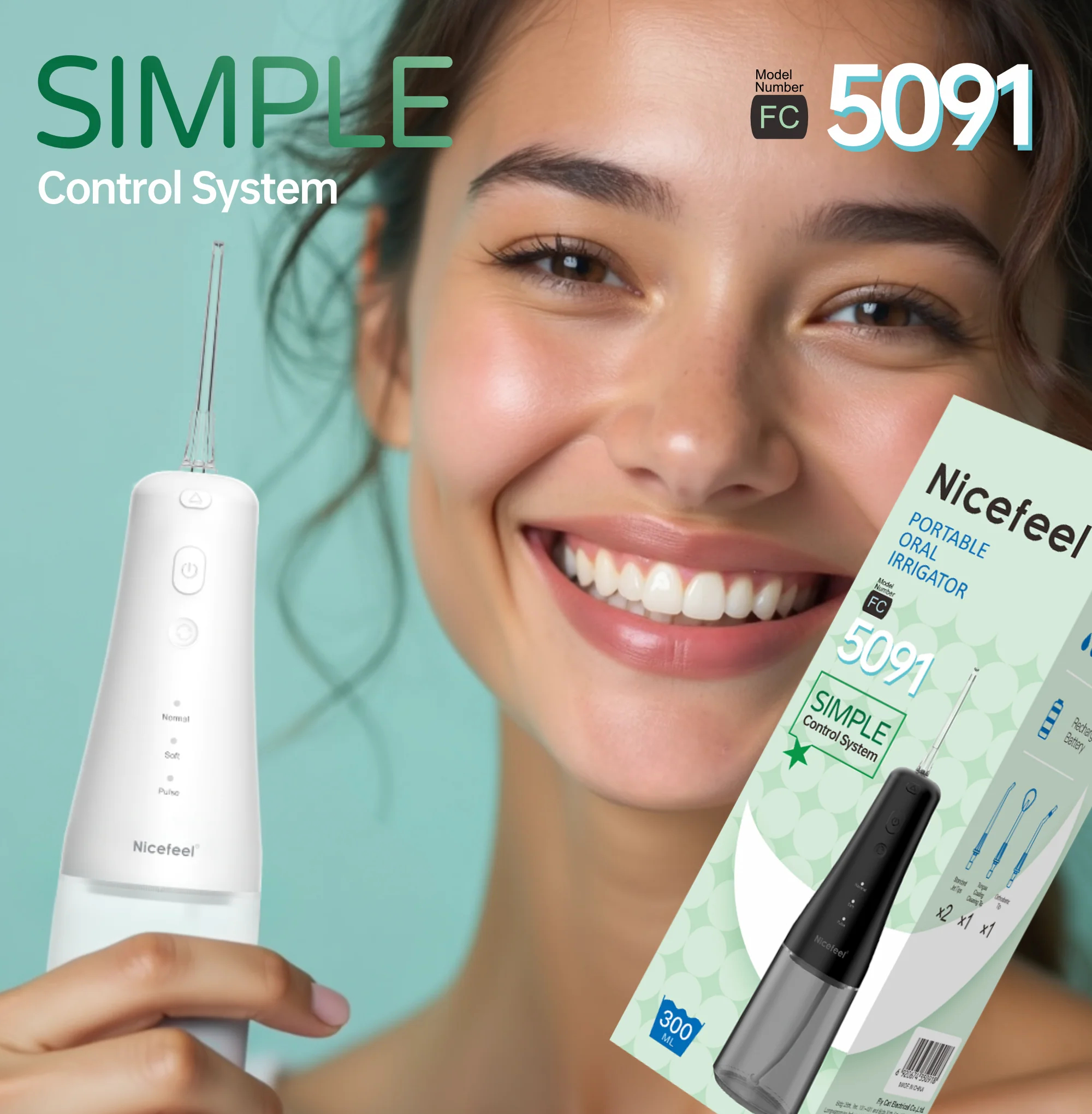 5091 Nicefeel LCD Display Water Flosser Cleaner-White