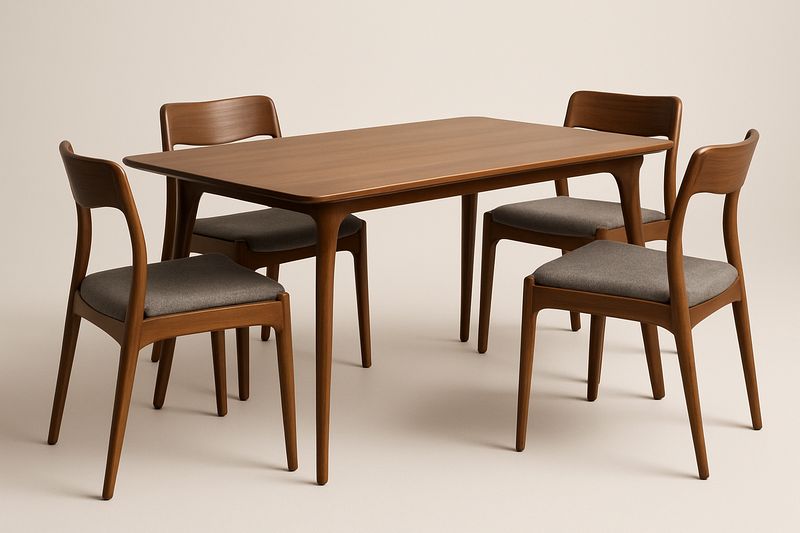 Conjunto de comedor en madera rectangular madera nogal cojín gris 120x75x75 cm 5 piezas-Vitaaurorabelle