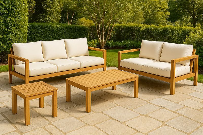 Conjunto de Muebles de Exterior 4 Piezas Madera Teca Beige/Blanco-Vitaaurorabelle