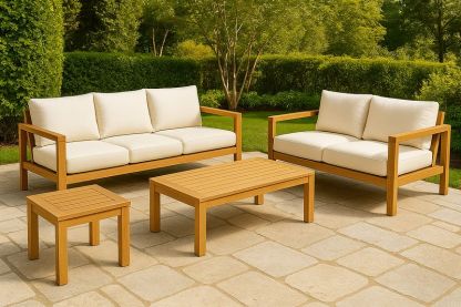 Conjunto de Muebles de Exterior 4 Piezas Madera Teca Beige/Blanco-Vitaaurorabelle