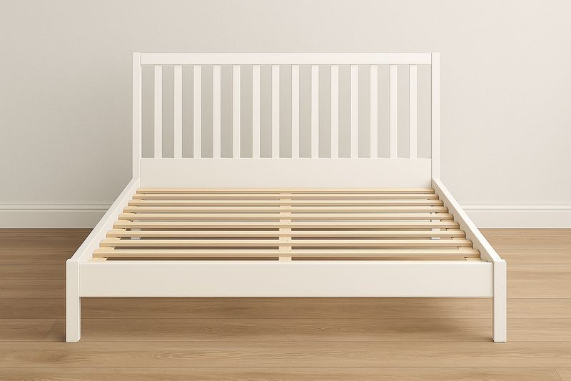 Cama doble madera pino blanco con listones-Vitaaurorabelle