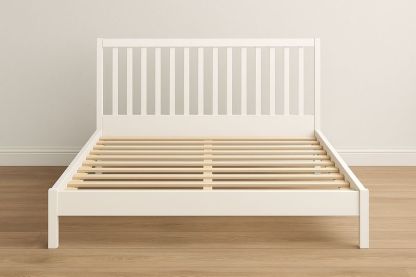 Cama doble madera pino blanco con listones-Vitaaurorabelle