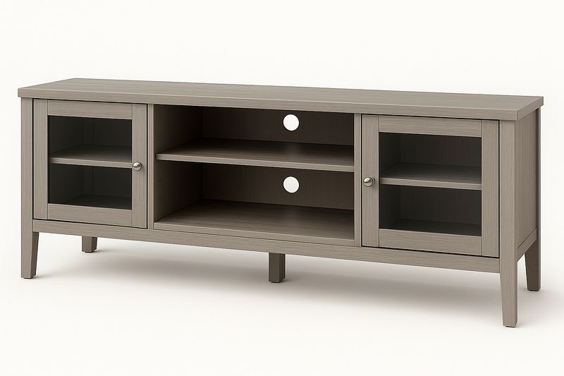 Mueble de TV de madera maciza gris con puertas de vidrio 150x40x55 cm-Vitaaurorabelle