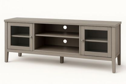 Mueble de TV de madera maciza gris con puertas de vidrio 150x40x55 cm-Vitaaurorabelle