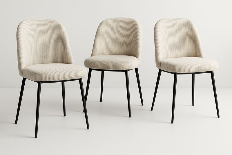 Juego de 3 sillas tapizadas forma redondeada acero negro tela beige 47x55x83 cm-Vitaaurorabelle