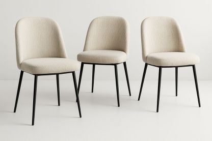 Juego de 3 sillas tapizadas forma redondeada acero negro tela beige 47x55x83 cm-Vitaaurorabelle
