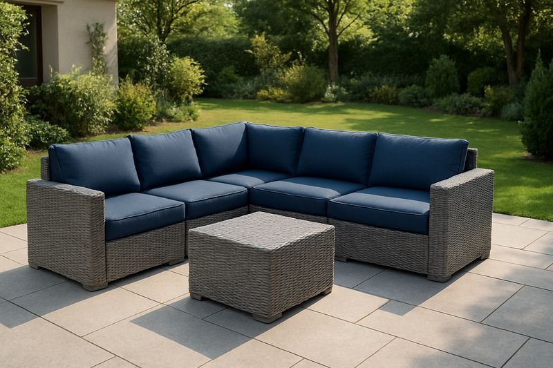 Conjunto Mobiliario Exterior 6 piezas Aluminio Azul/Gris Poliéster L260cm x An85cm x Al75cm-Vitaaurorabelle