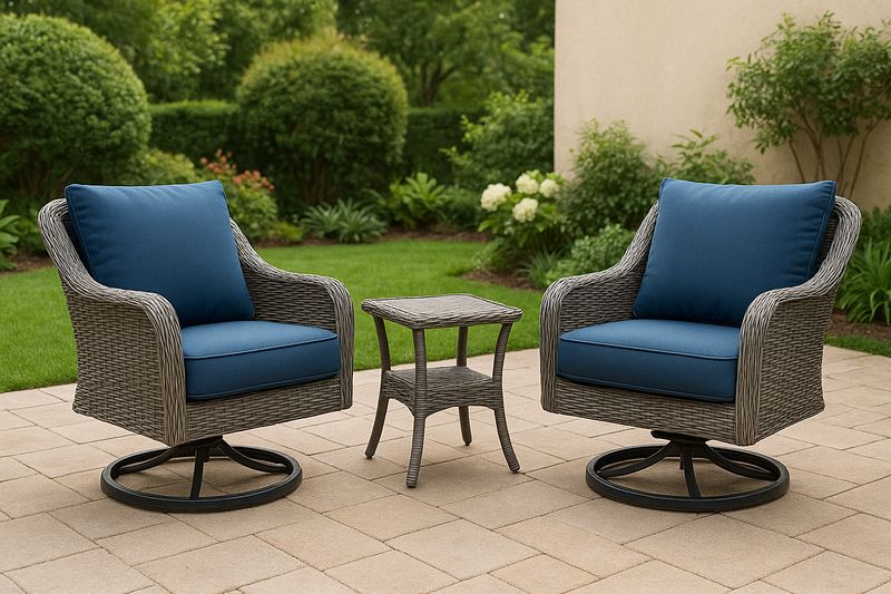 Juego de Muebles de Jardín de Ratán Sintético Gris/Azul Conjunto 3 Piezas-Vitaaurorabelle