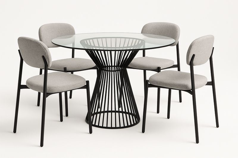 Conjunto de Comedor Redondo Vidrio/Gris 5 Piezas-Vitaaurorabelle