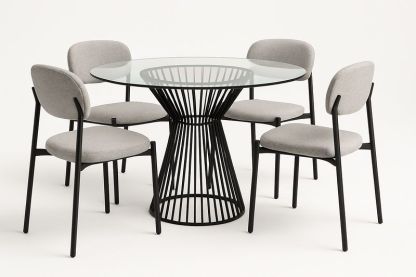Conjunto de Comedor Redondo Vidrio/Gris 5 Piezas-Vitaaurorabelle