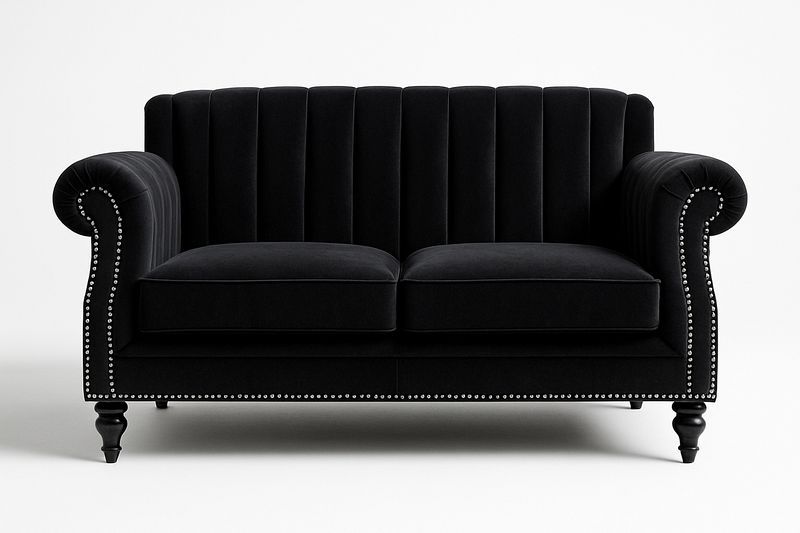 Sofá de terciopelo negro con tachuelas 200cm-Vitaaurorabelle