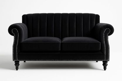 Sofá de terciopelo negro con tachuelas 200cm-Vitaaurorabelle