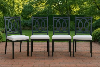 Juego de 4 sillas de comedor con respaldo geométrico y cojín blanco 45x50x90 cm-Vitaaurorabelle