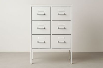 Cómoda de 6 Cajones Rectangular Acero Blanco 90x40x110cm-Vitaaurorabelle