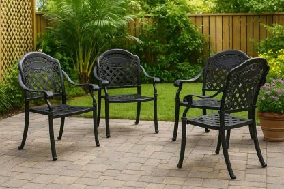 Set de 4 sillas jardín aluminio negro altura 90cm ancho 60cm profundidad 55cm-Vitaaurorabelle