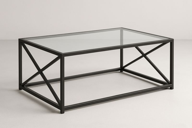 Mesa de Centro Rectangular Negro 120x60x45 cm Cristal/Acero-Vitaaurorabelle