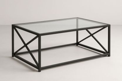 Mesa de Centro Rectangular Negro 120x60x45 cm Cristal/Acero-Vitaaurorabelle