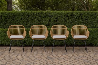 Juego de 4 Sillas de Exterior de Ratán Sintético y Acero Tubular Color Marrón/Negro con Cojín Beige-Vitaaurorabelle