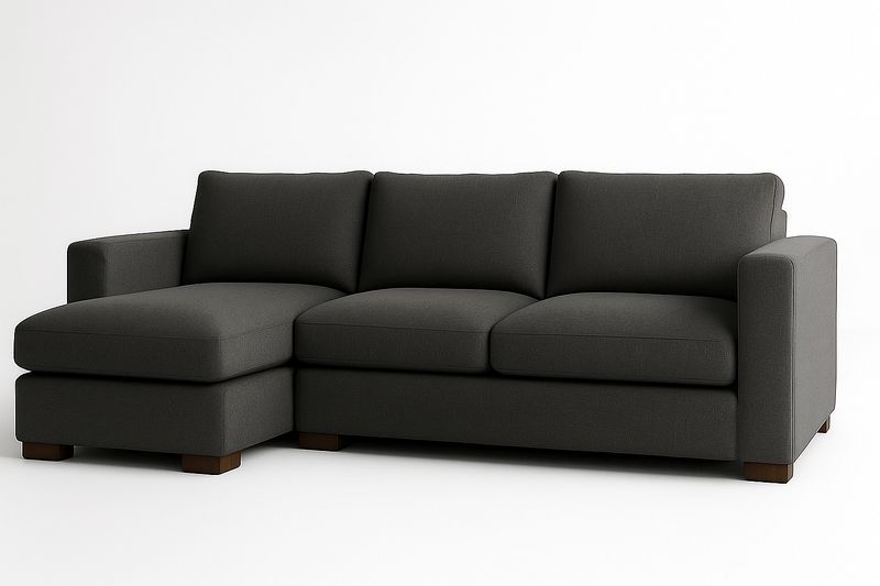 Sofá seccional 3 plazas tela gris oscuro madera 250x160x80 cm-Vitaaurorabelle