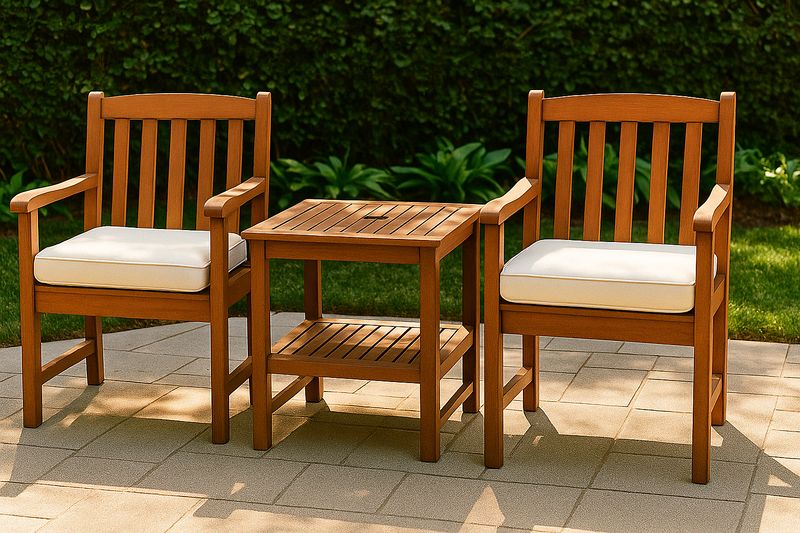 Conjunto de Muebles de Jardín 3 Piezas Madera de Acacia Marrón Cojines Blancos-Vitaaurorabelle
