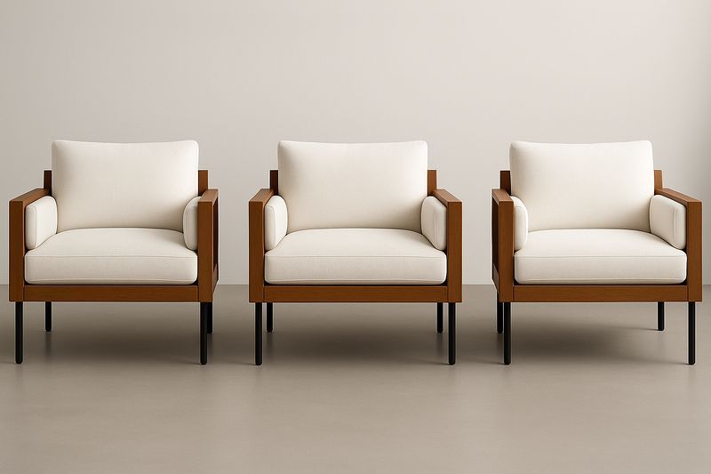 Set de 3 Sillones Cuadrados Madera Tela Beige 75cm x 80cm x 85cm-Vitaaurorabelle