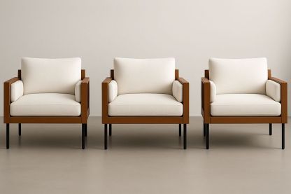 Set de 3 Sillones Cuadrados Madera Tela Beige 75cm x 80cm x 85cm-Vitaaurorabelle