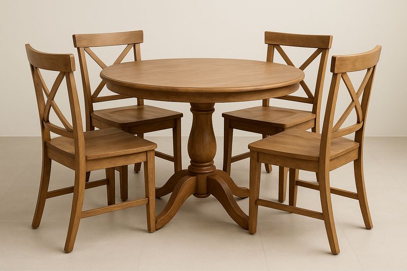 Conjunto Mesa Redonda de Madera Maciza Marrón con 4 Sillas-Vitaaurorabelle