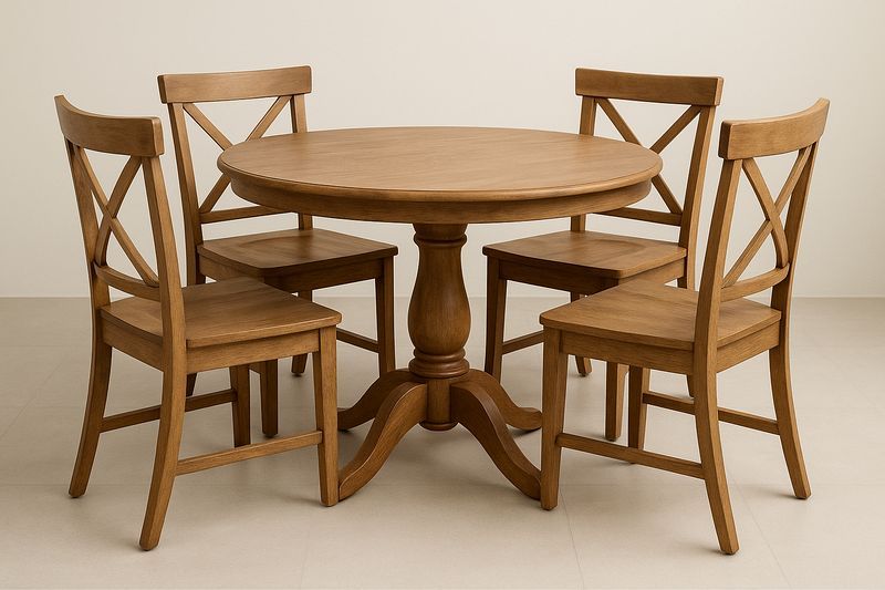 Conjunto Mesa Redonda de Madera Maciza Marrón con 4 Sillas-Vitaaurorabelle