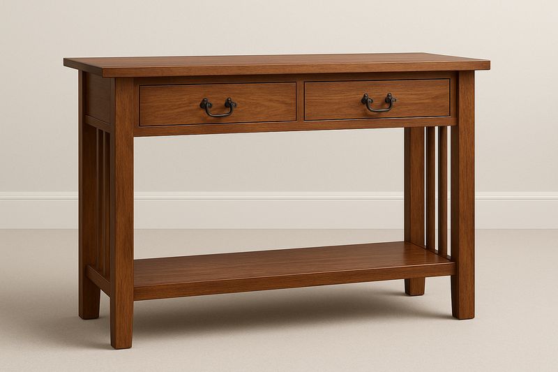 Mesa Consola Rectangular Madera Roble Marrón 120 cm Largo 40 cm Ancho 75 cm Alto 2 Cajones 1 Estante-Vitaaurorabelle